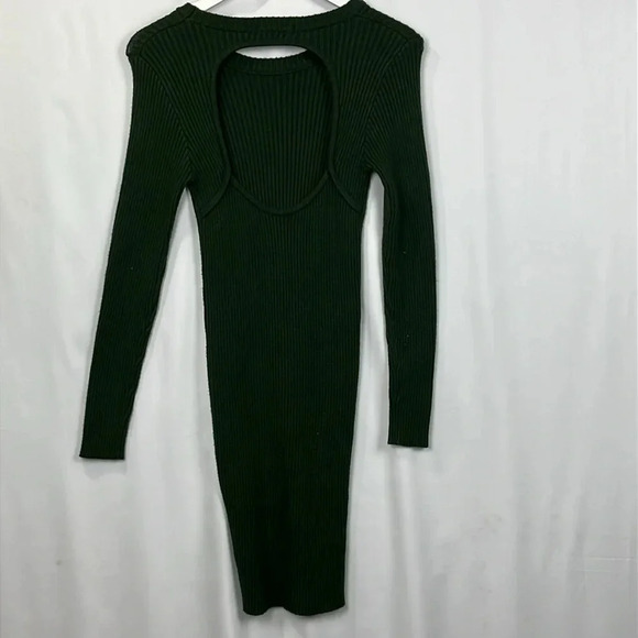 Lulu’s Womens Sweater Dress S Forest Green Midi Ribbed Cutout Back Bodycon EUC - Picture 7 of 11